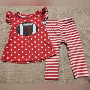 Baby Toddler Girl Red White Football Outfit Two Pieces Ruffle Sleeve Size 12/18m